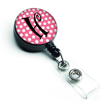 CAROLINES TREASURES Letter H Monogram Pink and Black Polka Dots Retractable Badge Reel CJ1001-HBR